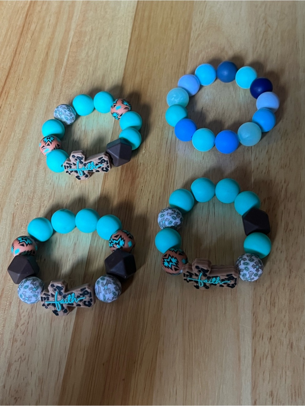 Kids Turquoise Beaded Bracelet with Faith Charm B154